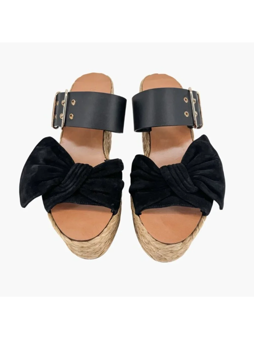Valentino Black Suede Bow Braided Raffia Espadrille Wedge Sandals Size 38 US 8